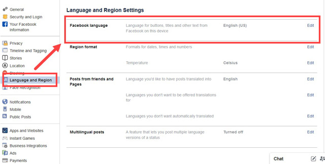 เปลี่ยนภาษา facebook ในคอม